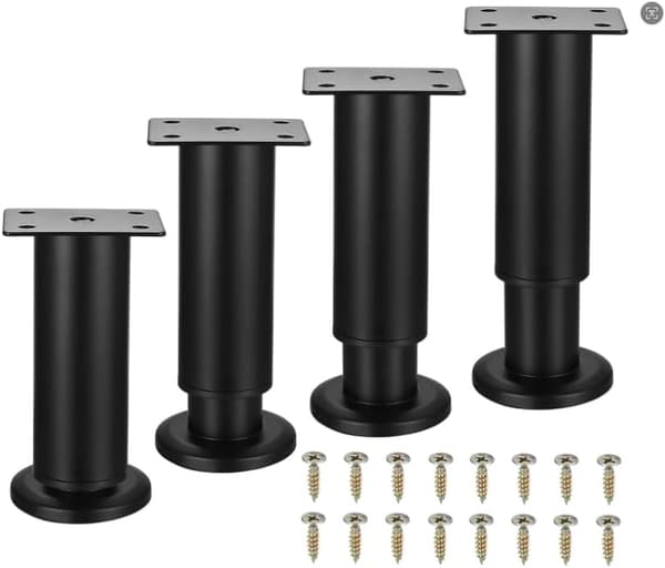 Sæt med 4 metalmøbelben, 12–18 cm, sorte, justerbare