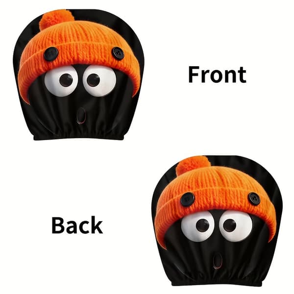 2 st nackstödsskydd med biltryck (orange stickade mössor)
