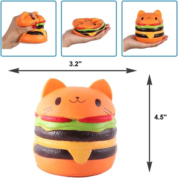 3-pack Hamburger Katt Mjuka Leksaker 3D Squishy Leksaker Stresslindring