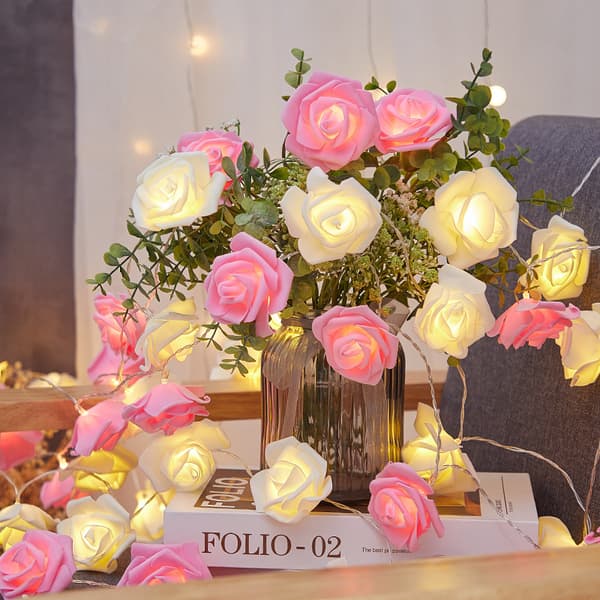 3 meter 20 lampor USB LED 7cm rosa och vit ros rum sovrum l
