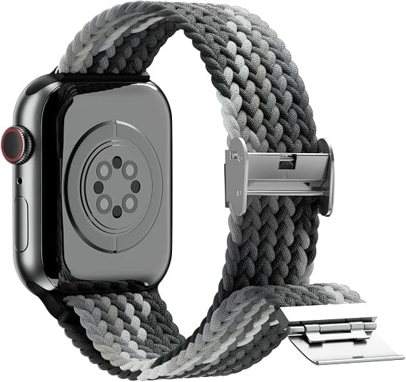 Todelt elastisk vævet rem (regnbue og sort/hvid, ekskl. ure), velegnet til Apple Watch rem 40mm