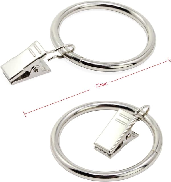 20 gardinringar med klämma, 38 mm innerdiameter (silver)