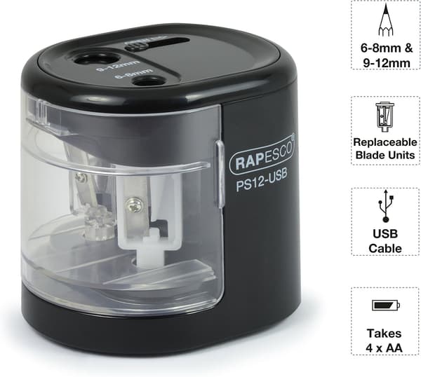 USB elektrisk blyantspidser, sort