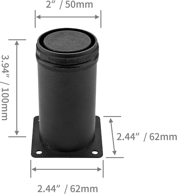 4-delt sæt justerbare møbelben i rustfrit stål, 10 cm, sort | 5 cm i diameter