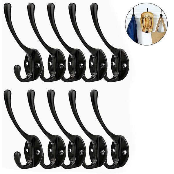 10-pack rustika klädkrokar väggmonterade kraftiga dubbelkrokar