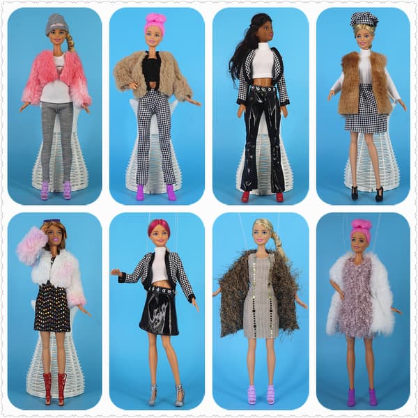 8 delar 30 cm Barbie dockkläder Mode pälströja kappa