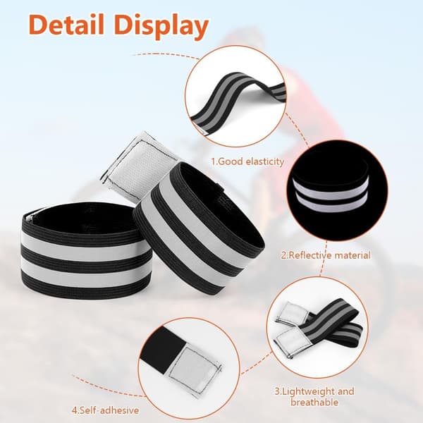 2 reflekterende cykelbukseclips og 2 reflekterende elastiske armbånd reflekterende lapper