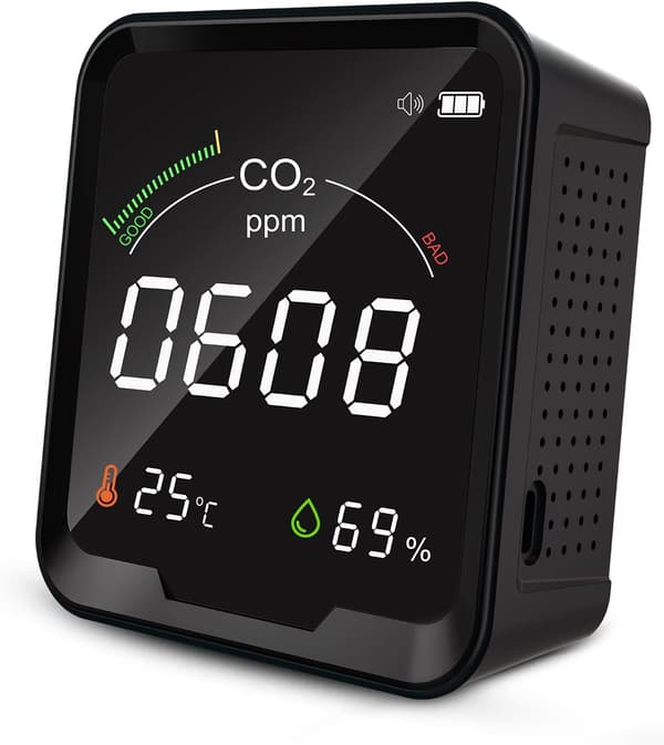 CO2-mätare, CO2-detektor, koldioxidsensor, inomhusluftkvalitetsmätare med termometer och hygrometer
