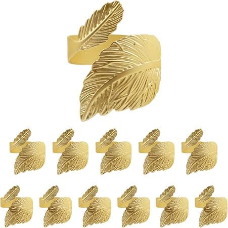 Bladformede servietringe med 12 servietringe i guld til bordet
