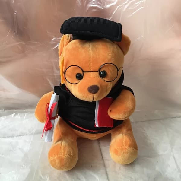 Bamse med briller - 18 cm, diplom og doktorhat -