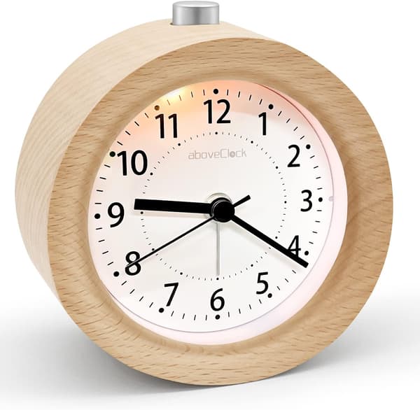 Batteridriven morgonväckarklocka, aboveclock trä analog