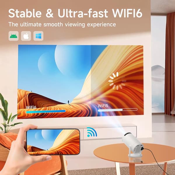 Mini bärbar projektor, 4K WiFi 6, Bluetooth 5.4 uppgraderad version.