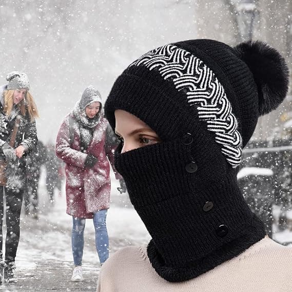 Hat og tørklæde alt-i-én strikhue til kvinder til efterår og vinter