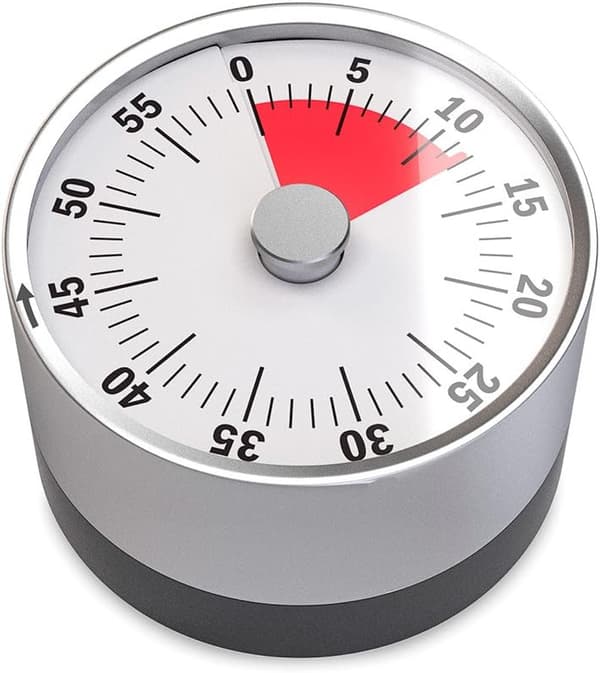 Mekanisk og magnetisk baseret timer. Op til 60 minutter. Hørbar alarm, når tiden er udløbet.