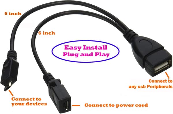 AuviPal 2-i-1 Micro USB til USB-adapter (OTG-kabel + strømkabel) til FireStick, Playstation Classic og mere