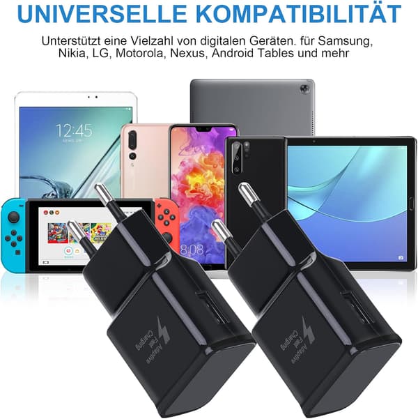 2-pack USB-snabbladdningsadapter för Samsung S22 S21 S20 S10 S10e S6 S7 S8 S9 / Edge/Plus/Active, A71 A53 5G/Note 5