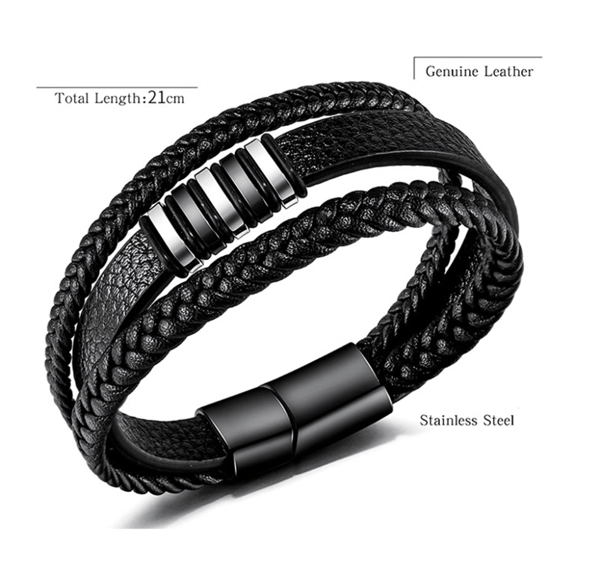 Sort læderarmbånd til mænd - Herregave 23cm
