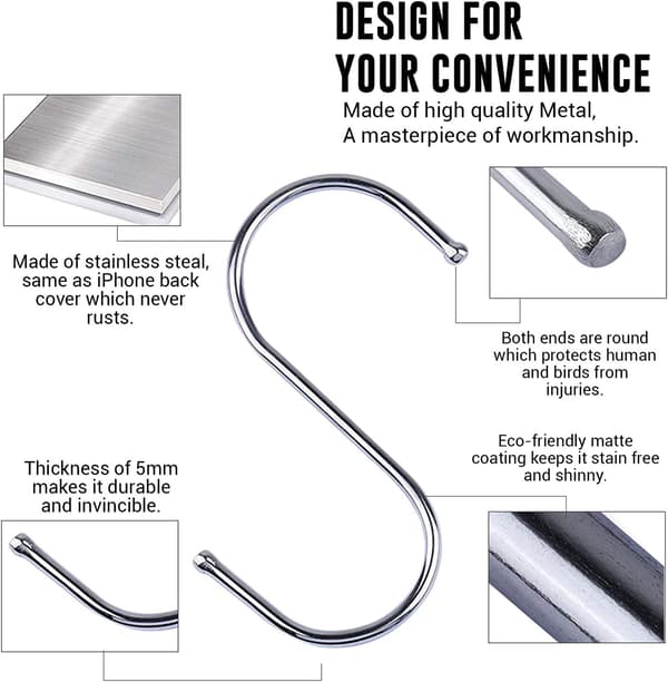 30 stk. S-formet krog til ophængning af tøj, rustfrit stål
