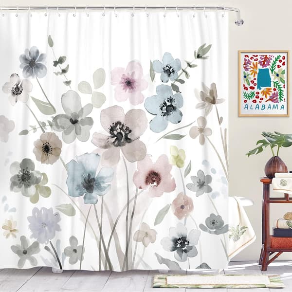 Blommig duschdraperi Boho duschdraperi Vit dusch 180*1