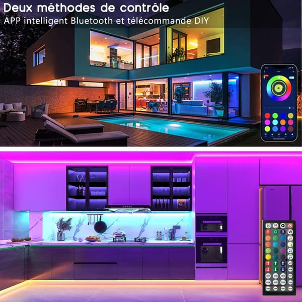 LED-list 20m, LED Sovrum Bluetooth, LED-list Styrd av APP Fjärrkontroll, LED för Sovrum