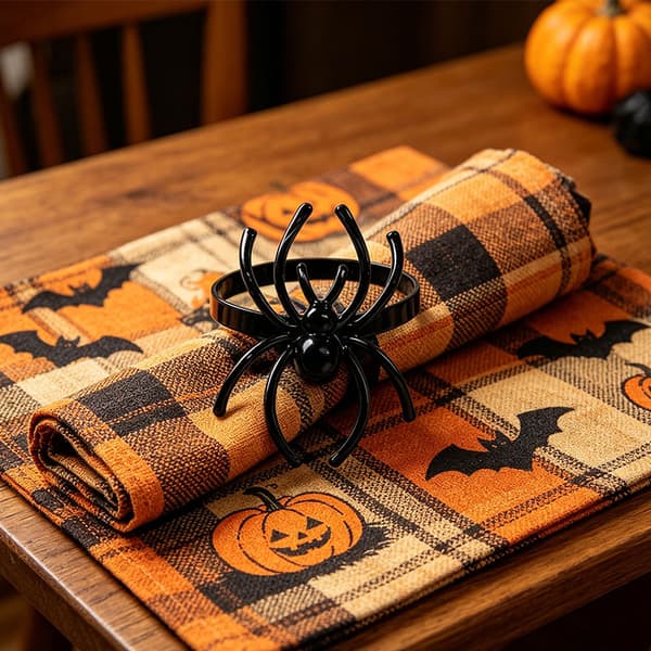 Halloween Edderkop Servietringe Sæt med 6 Sorte Servietholderringe