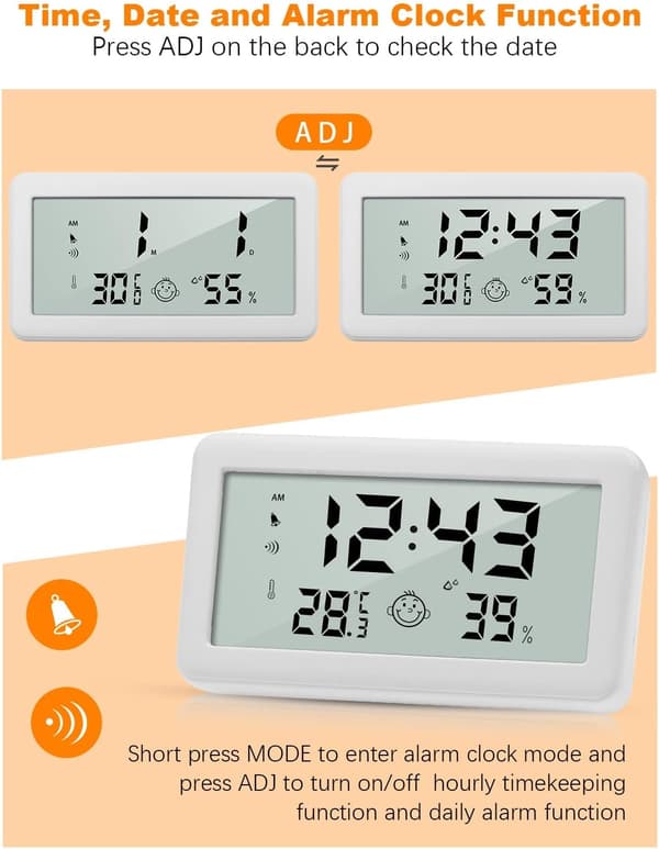 Multifunktionstermometer Hygrometer Vækkeur, Digitalt Ur