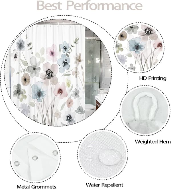 Blommig duschdraperi Boho duschdraperi Vit dusch 180*1