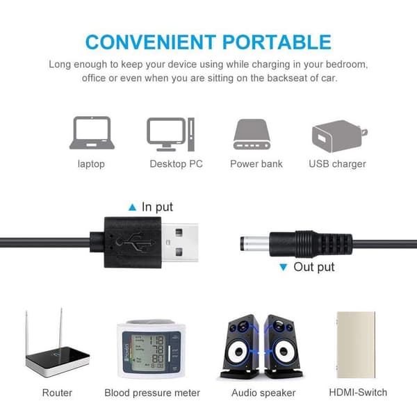 DC 5V strömkabel, universell USB till DC-strömkabel med 9 kontakter