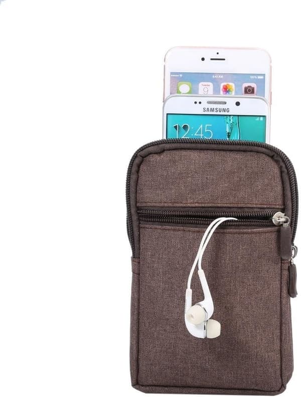 Brun bælteclips etui universal, 8,5 tommer denim afslappet taske