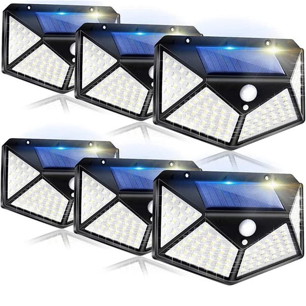 6 grupper solcellelamper udendørs, 100LED/3 tilstande 270° belysning
