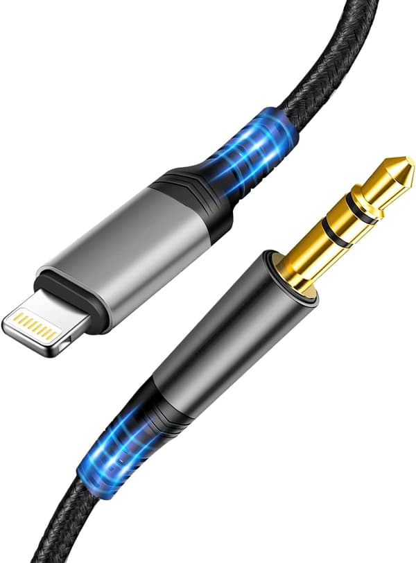 Bil Aux Lydkabel kompatibel iPhone, Lightning til 3,5 mm Nylon Stereo