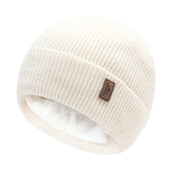 Unisex stickad mössa, varm och tjock (beige)