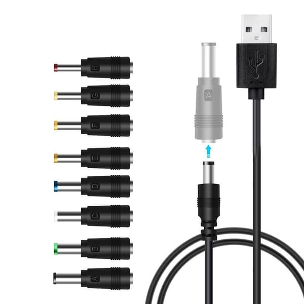 DC 5V strømkabel, universel USB til DC strømkabel med 9 stik