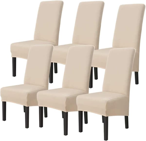 Beige - 6st - Matstolsöverdrag Stretch Stolsöverdrag Hög