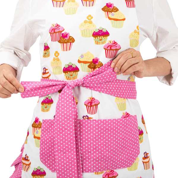 Bomuldsforklæder til voksne piger (lyserød), forklæde med cupcake-mønster