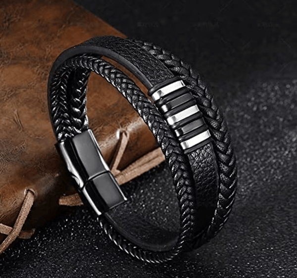 Sort læderarmbånd til mænd - Herregave 23cm