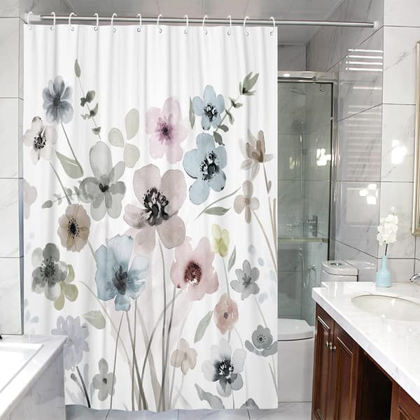 Blomstret badeforhæng Boho badeforhæng Hvid badeforhæng 180*1