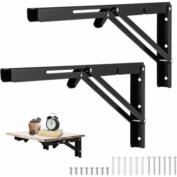 2 stk. sorte vægfoldebeslag, 500 x 170 mm foldekonsolbeslag