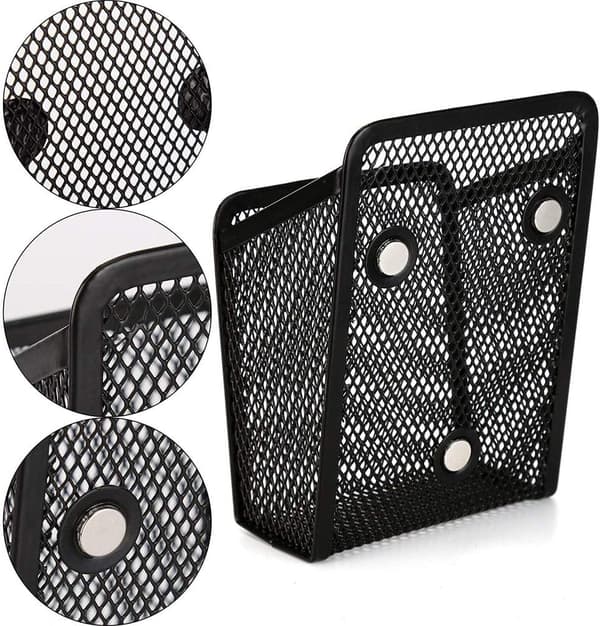 2 stk. magnetisk netpenholder, magnetisk opbevaringskurv, sort