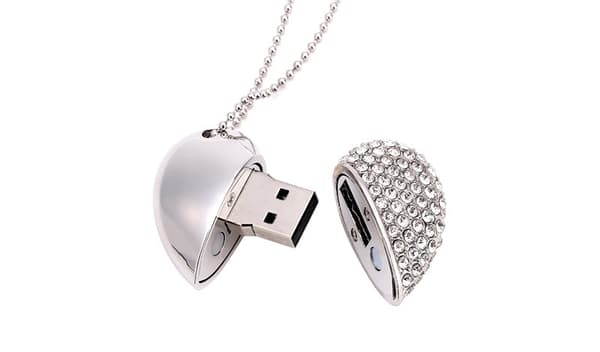 Hjerteformet diamant USB-flashdrev (sølv 32 GB)