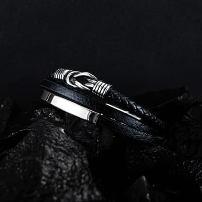 Flätat läderarmband för män - Äkta flätat läderarmband