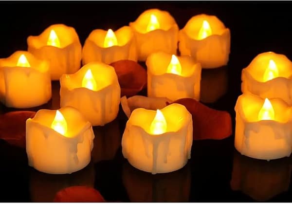 12 liekitöntä LED-kynttilää, teevalot, sähkövalaistus häihin