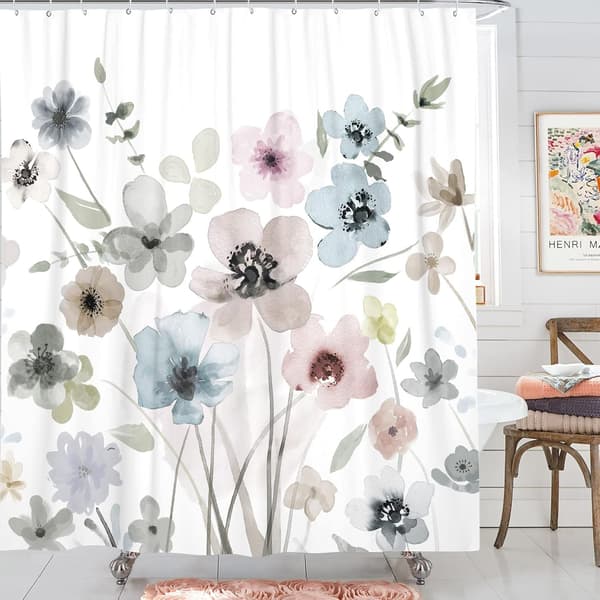 Blommig duschdraperi Boho duschdraperi Vit dusch 180*1
