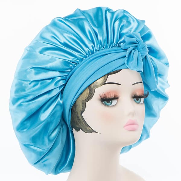 Satin Hat Silkehat Hårhat (L.blå) Jumbo Størrelse til at sove