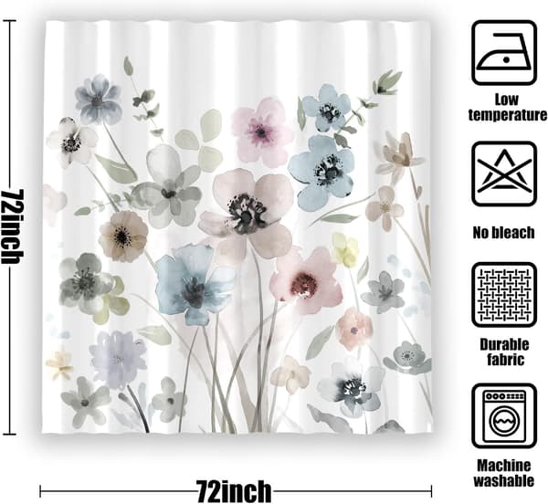 Blomstret badeforhæng Boho badeforhæng Hvid badeforhæng 180*1