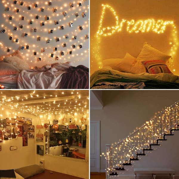 Julbelysning, 5M 50LED batteridriven ljusslinga i 5-pack