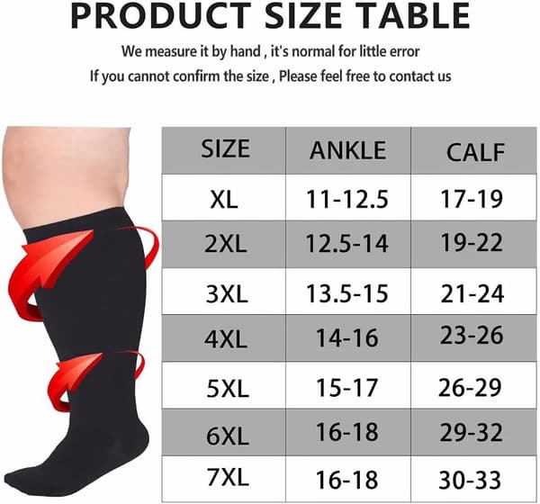 Plus Size 5XL Kompressionsstrømper - Sort, Brede Waders, Kompression til Mænd og Kvinder