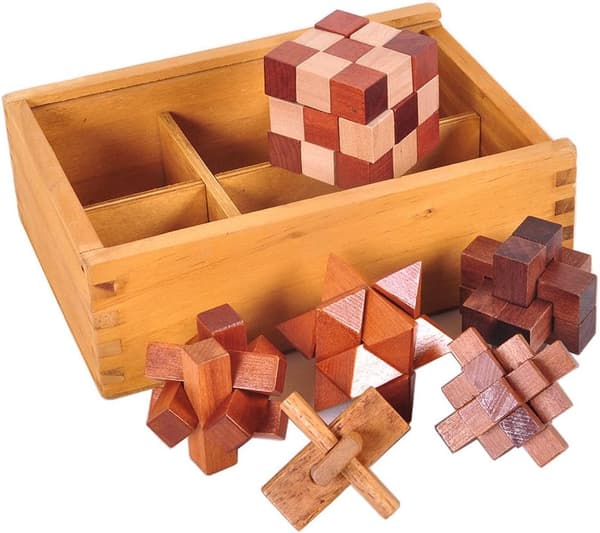 Träpussel, hjärngympa, 3D IQ-pussel