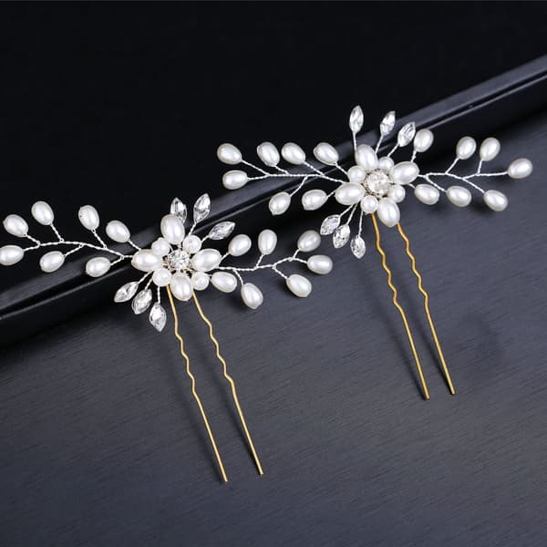 Bröllopshårklämmor, Brudpärlhårklämmor med strass