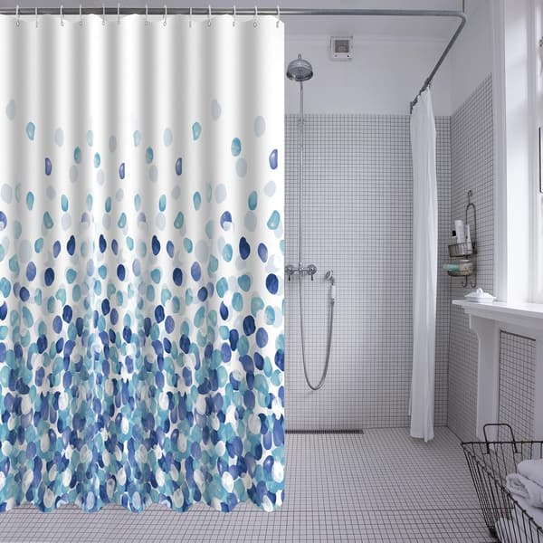 Blå - Duschdraperi, 180x200 cm, maskintvättbart, duschdraperi i polyester, mossmönster